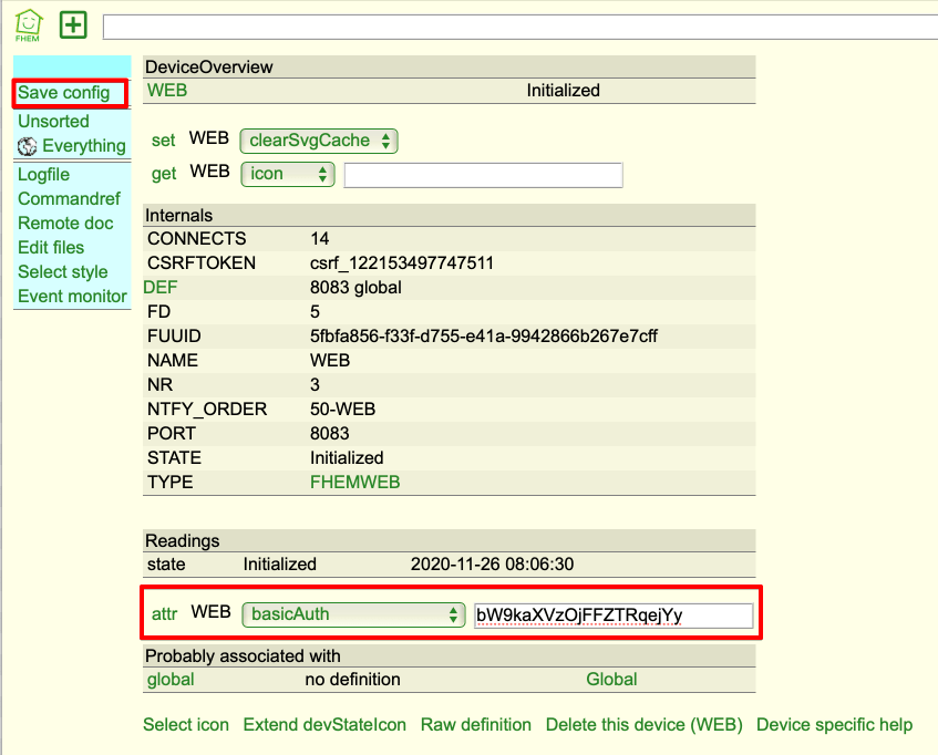 FHEM WEB Passwort setzten